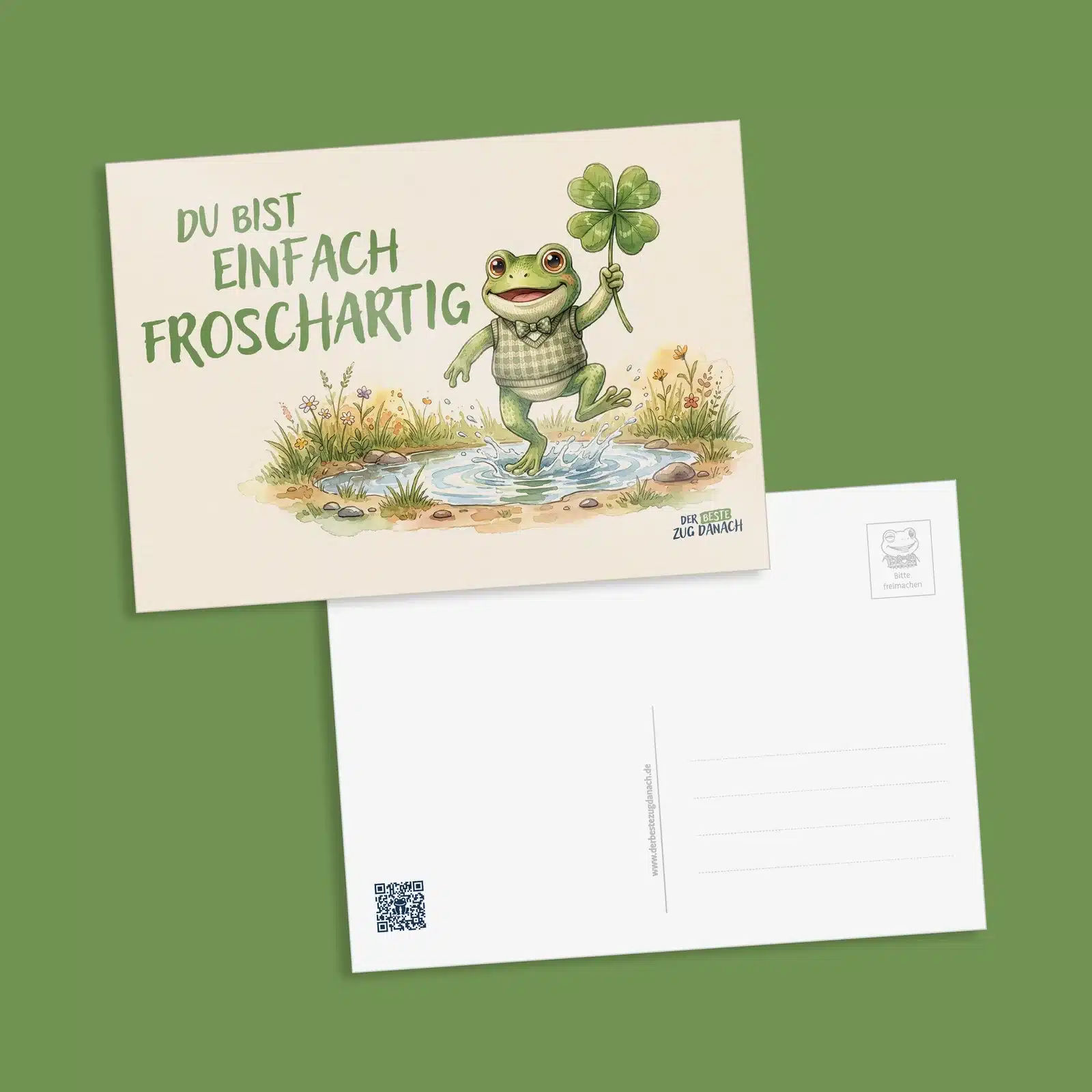 Postkarte „Du bist einfach froschartig“ mit Vorder- und Rückseite