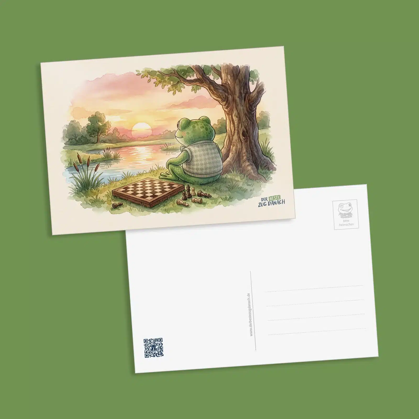 Postkarte mit Quint am Teich in der Abendsonne