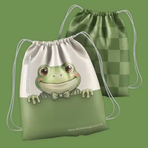 Quint-Turnbeutel mit dem Frosch Quint auf der Vorderseite