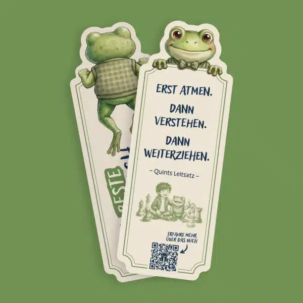 Quints Lesezeichen mit Vorder- und Rückseite