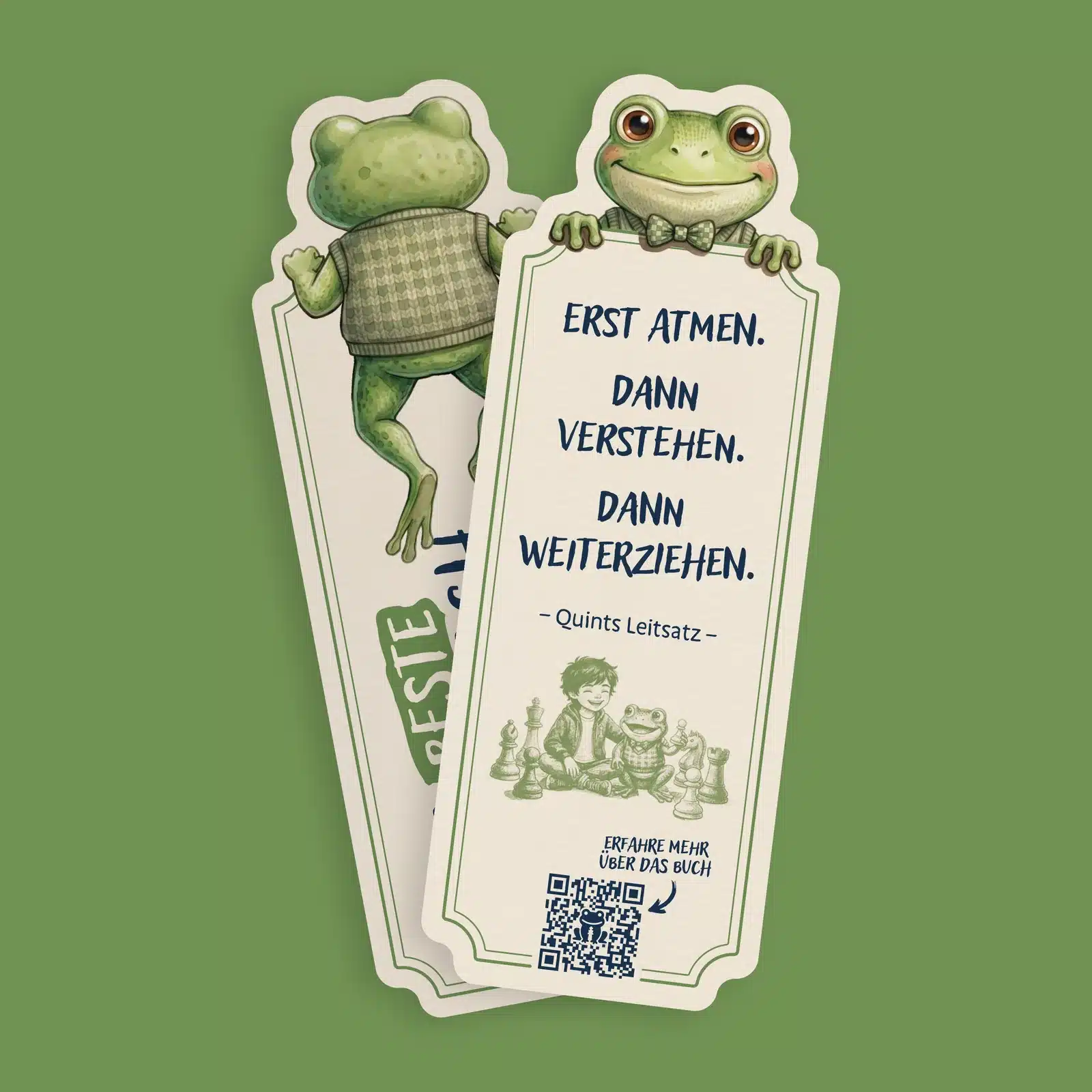 Quints Lesezeichen mit Vorder- und Rückseite