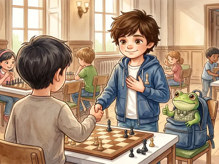 Illustration: Liam geht mit Quint zurück in den Turniersaal